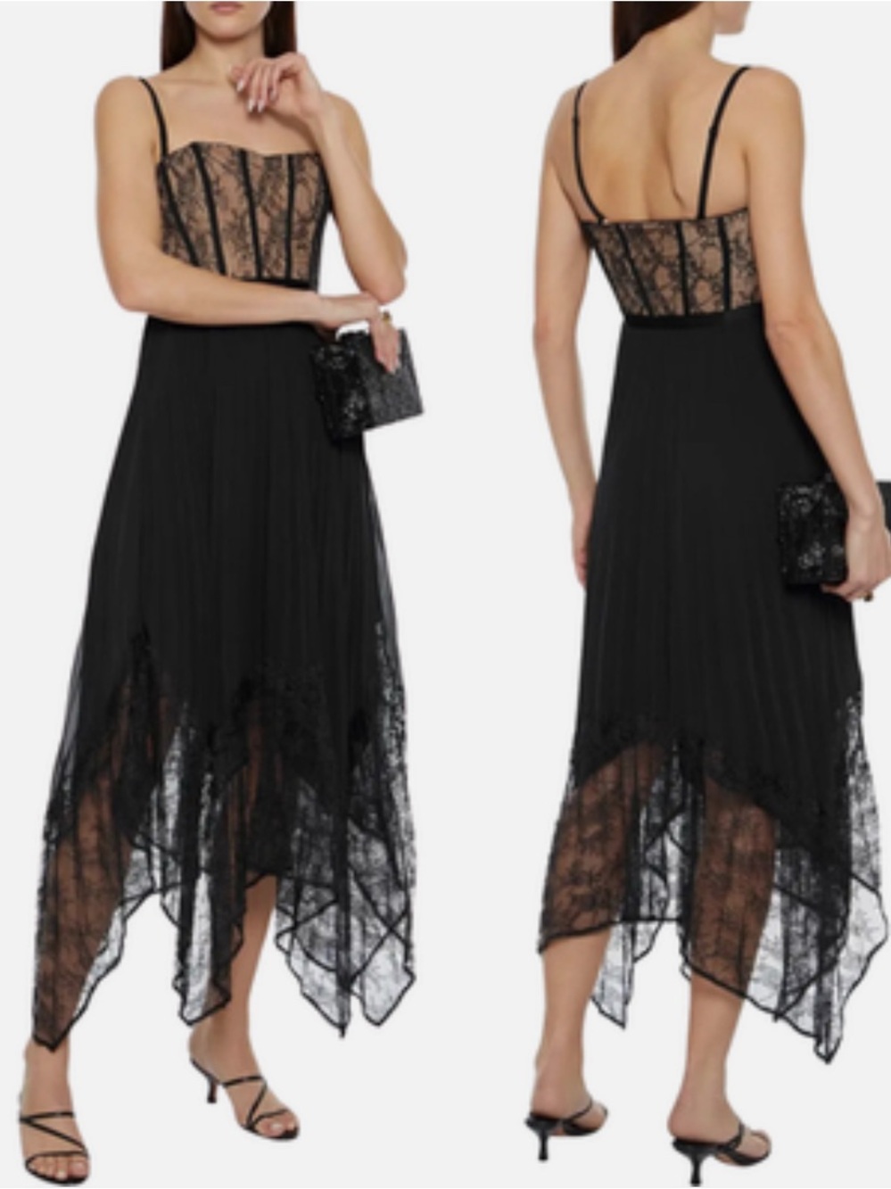 Jonathan Simkhai Black Lace Bodice High-Low Dress